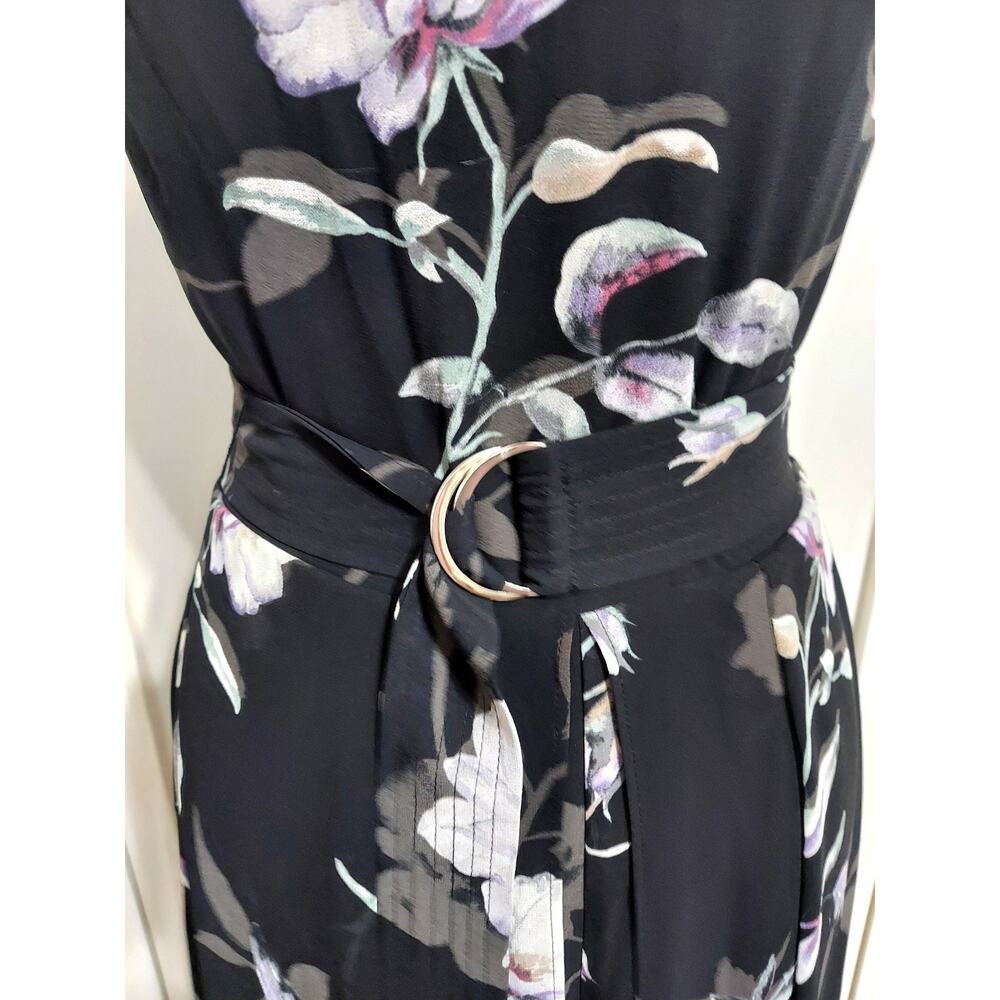 WHBM SZ 2 Belted Jumpsuit Floral Keyhole V-Neck Palazzo Wide Leg Sleeveless - Picture 4 of 15